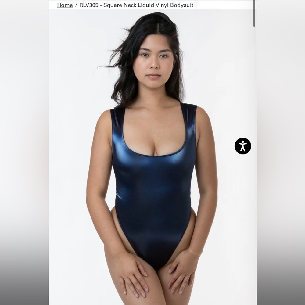NWOT Los Angeles Apparel Square Neck Liquid Vinyl Bodysuit / Swimsuit